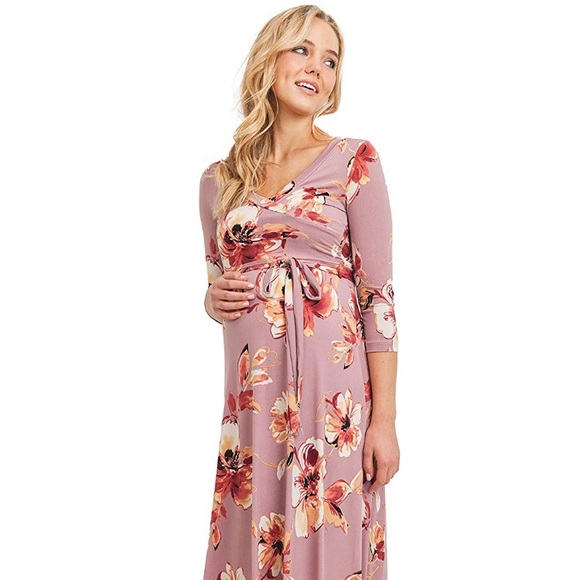 HELLO MIZ Brand Faux Wrap Maxi Maternity Dress - S - Picture 2 of 9